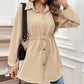 Women's Fashionable Elegant Drawstring Waist Loose Long Sleeve Top