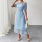 Round Neck Water Soluble Lace Short Sleeve Hollow Lace Elegant Long Dress