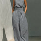 Casual Sleeveless Suit Summer Stand-up Collar Pullover Top And Loose Straight-leg Trousers Women's Clothing
