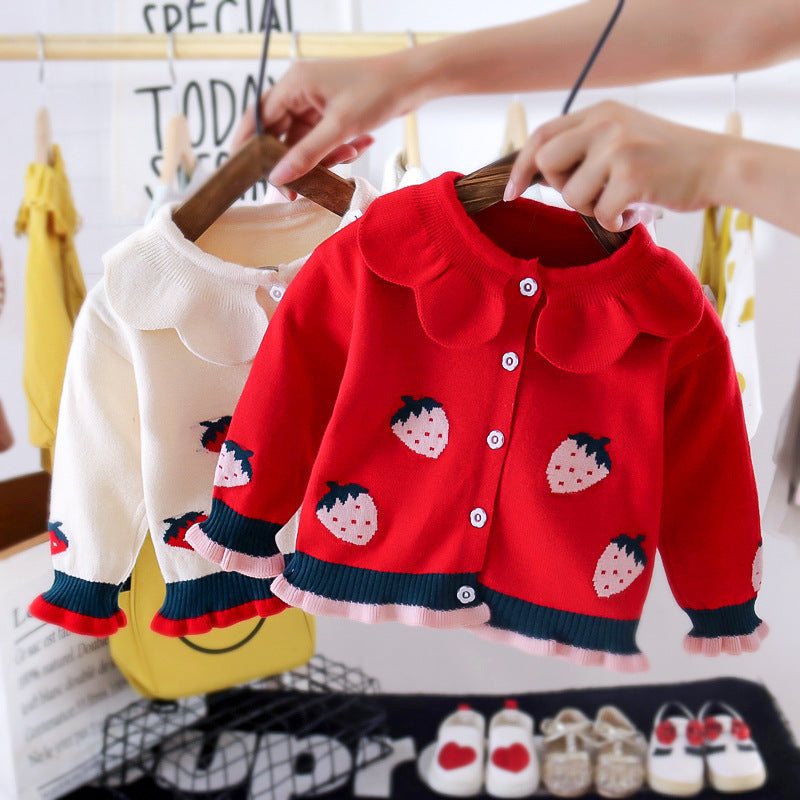 Girls strawberry lapel sweater cardigan