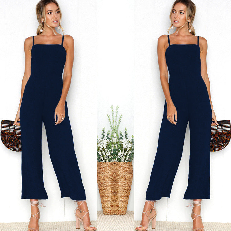 suspenders wrapped chest zipper jumpsuit women