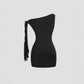 Slant-shoulder Metal-embellished Slimming Sexy Womens Outfit