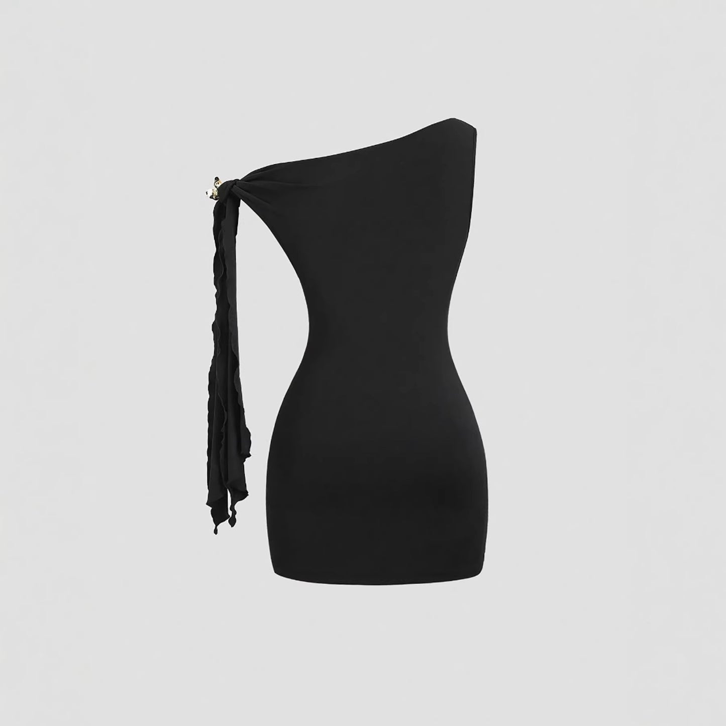 Slant-shoulder Metal-embellished Slimming Sexy Womens Outfit