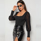 Slim Fit Fashion Square Collar Long Sleeve Tight Jumpsuit