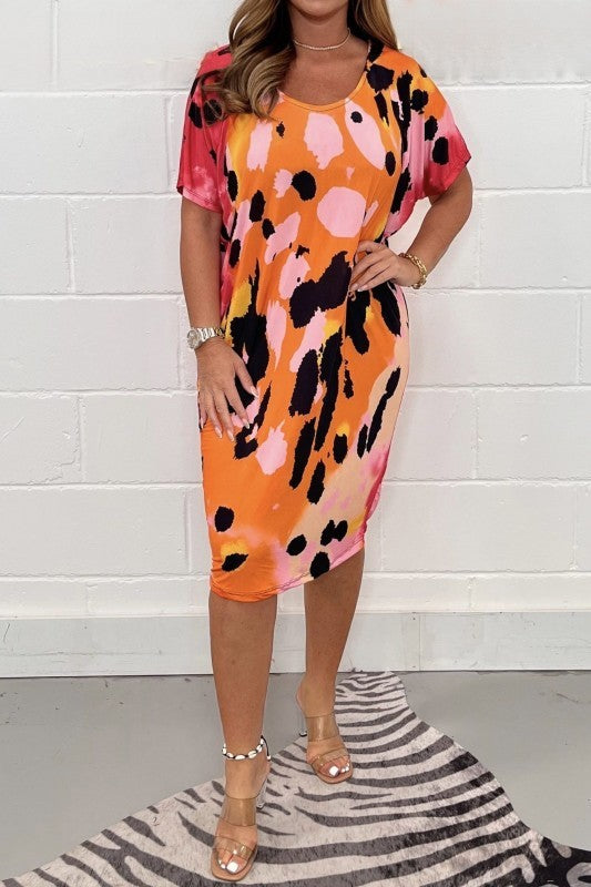 Plus Size Women's Printed Casual Short Sleeve Dress