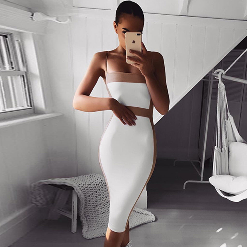 High waist fashion suspender dress