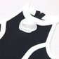 Robe courte en tricot sans manches, faite à la main, ajustée et fleurie