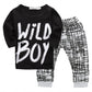 Boys Black Letter Top Check Pants Set