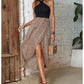 New European And American Summer Women's Leopard Print Halter Irregular Slit Dress