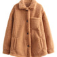 Veste à manches longues en peluche de couleur unie, style hipster de rue