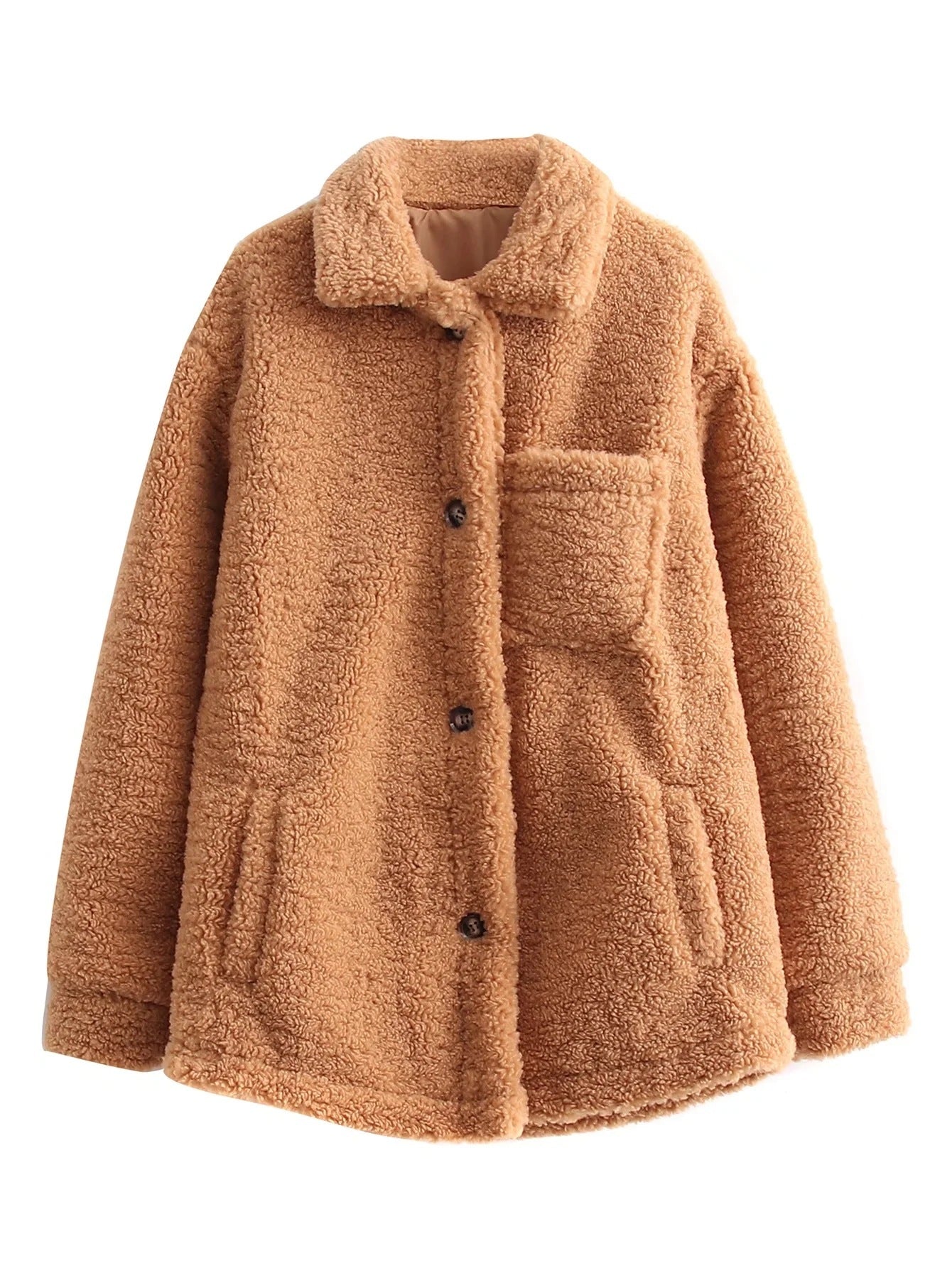Veste à manches longues en peluche de couleur unie, style hipster de rue