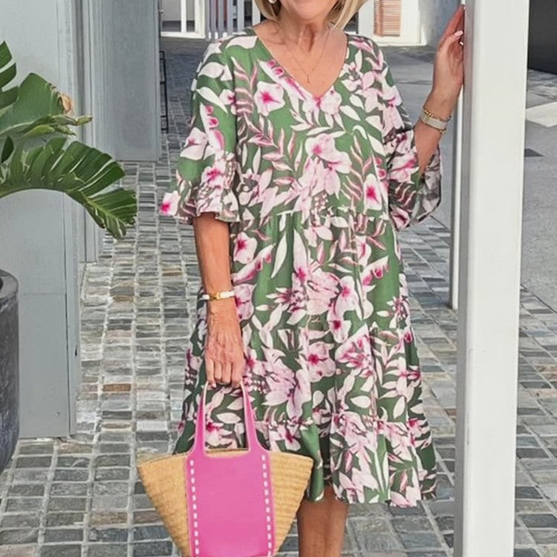 Women's Clothing 5 Points Sleeve Printing Dress