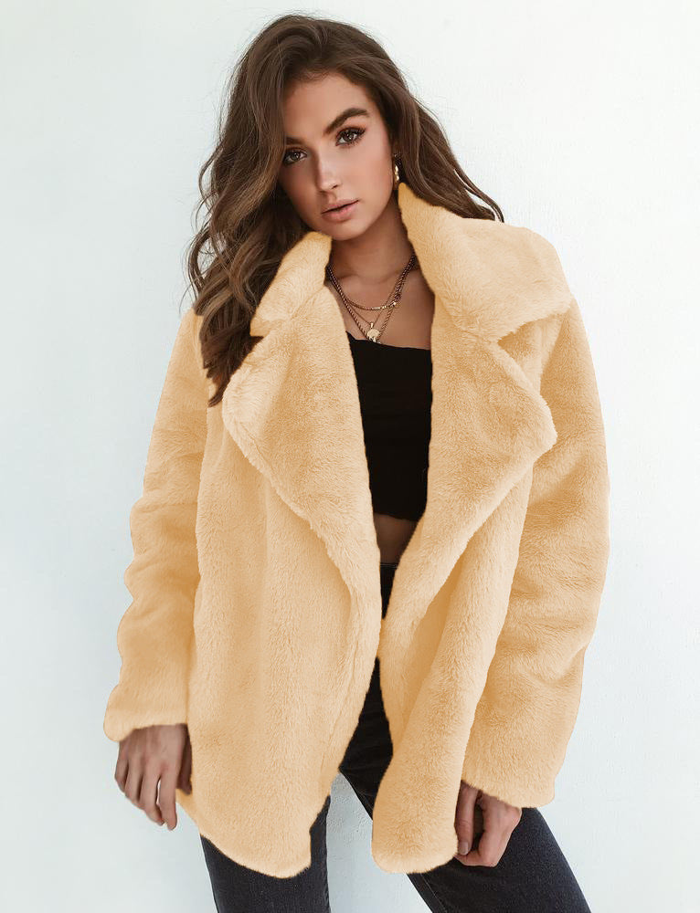 Plush Lapel Woolen Coat Women