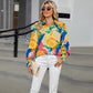 Printed Top Lapel Lantern Sleeve Shirt