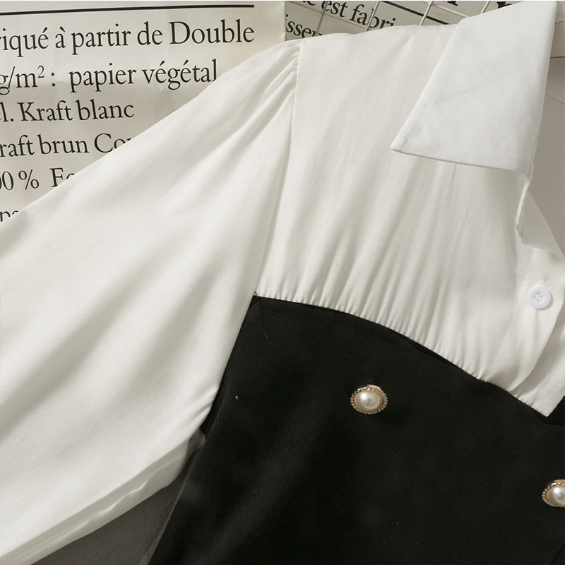 Stitching Double-breasted Waist Shirt
