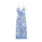 European And American Style Bow Tie Printed Midi Skirt Sling Dress