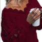 Autumn And Winter New Style Solid Color Lace V-leader Hollow Knit Top Women