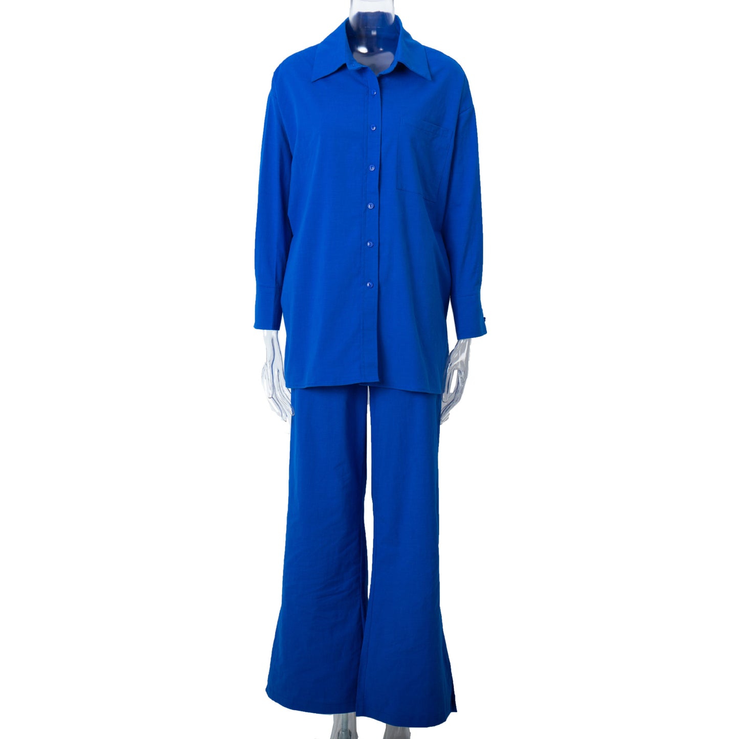 Women's Casual Loose Shirt High Waist Trousers Two Piece Set