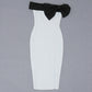 Robe de soirée longue fendue noire et blanche avec nœud