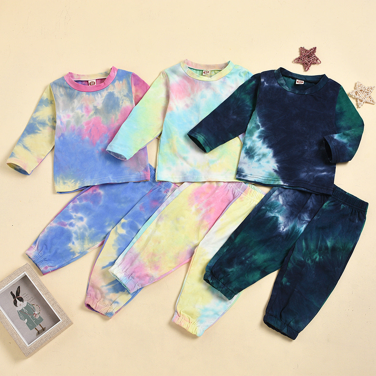 Costume deux pièces tie-dye à manches longues pour le printemps et l'automne
