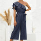 Women's Summer Oblique Shoulder Ruffle Striped Jumpsuit