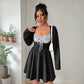 Elegant And Dignified Women's Long Sleeve Contrasting-color Dress