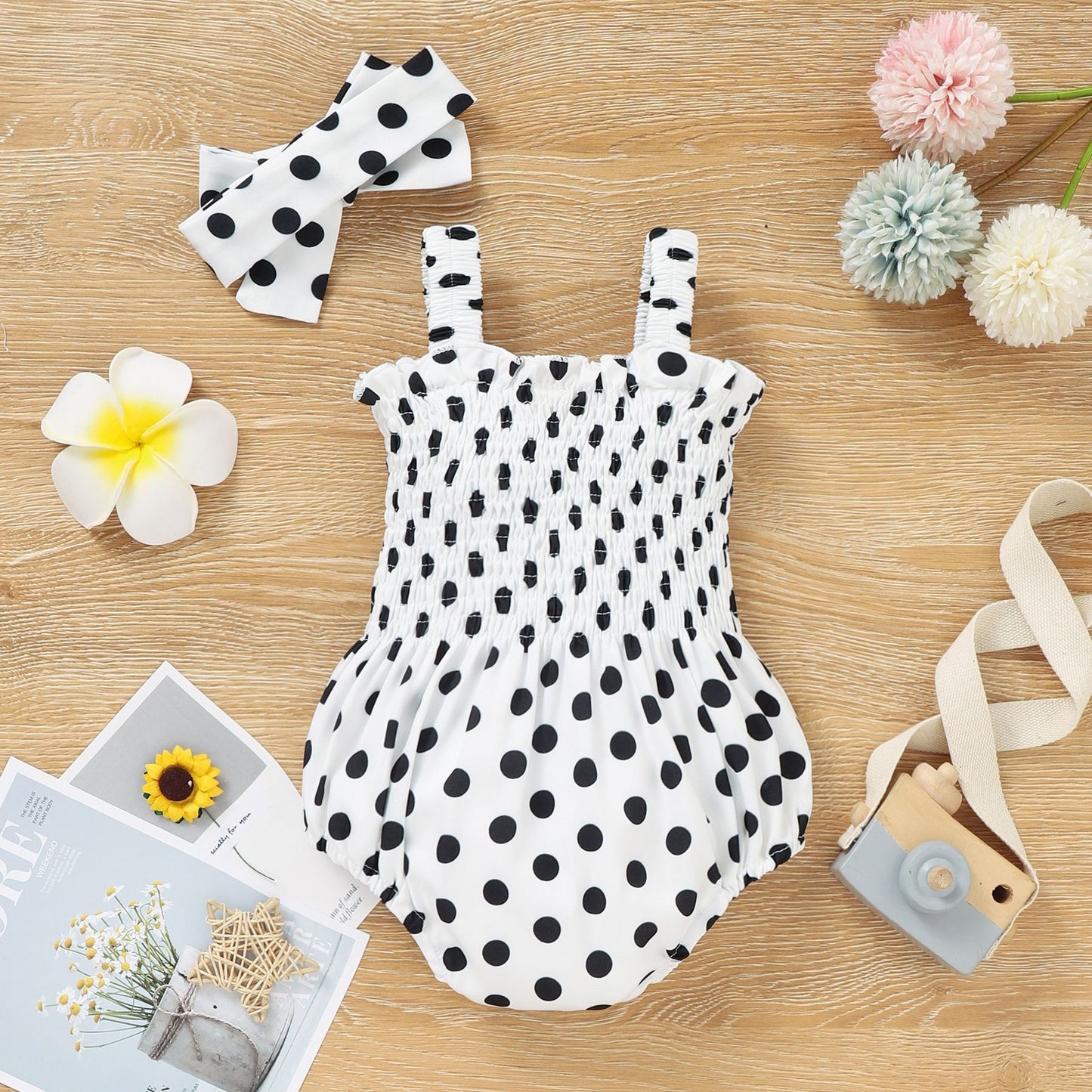 Dot One-piece Romper Head Knot