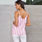 T-shirt à rayures européennes et américaines pour femmes, col en V, simple boutonnage, écharpe