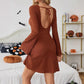 Women's Fashion Textured Backless Bowtie Flared Sleeve Dress