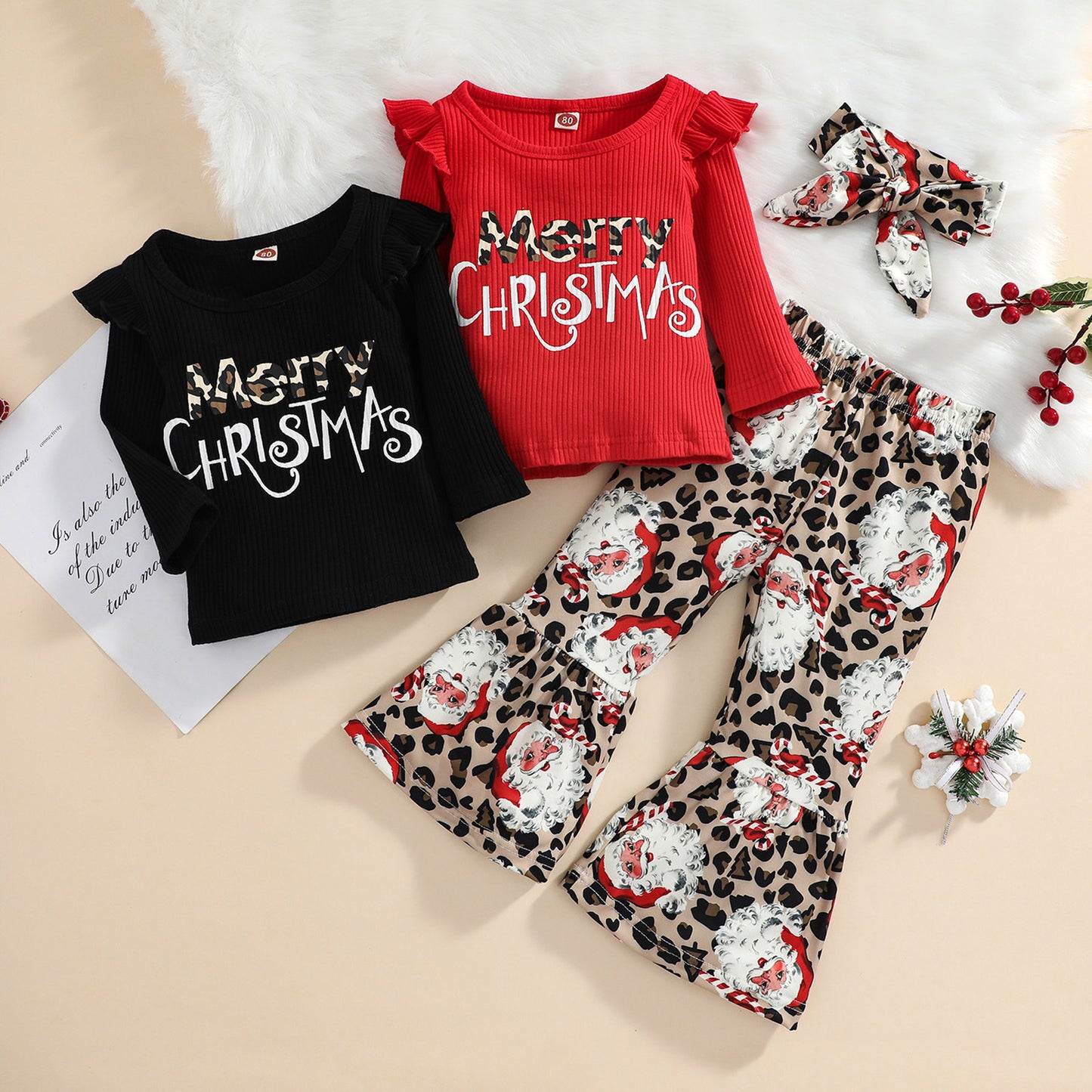 Costume de Noël pour filles de 1 à 5 ans, haut imprimé à rayures