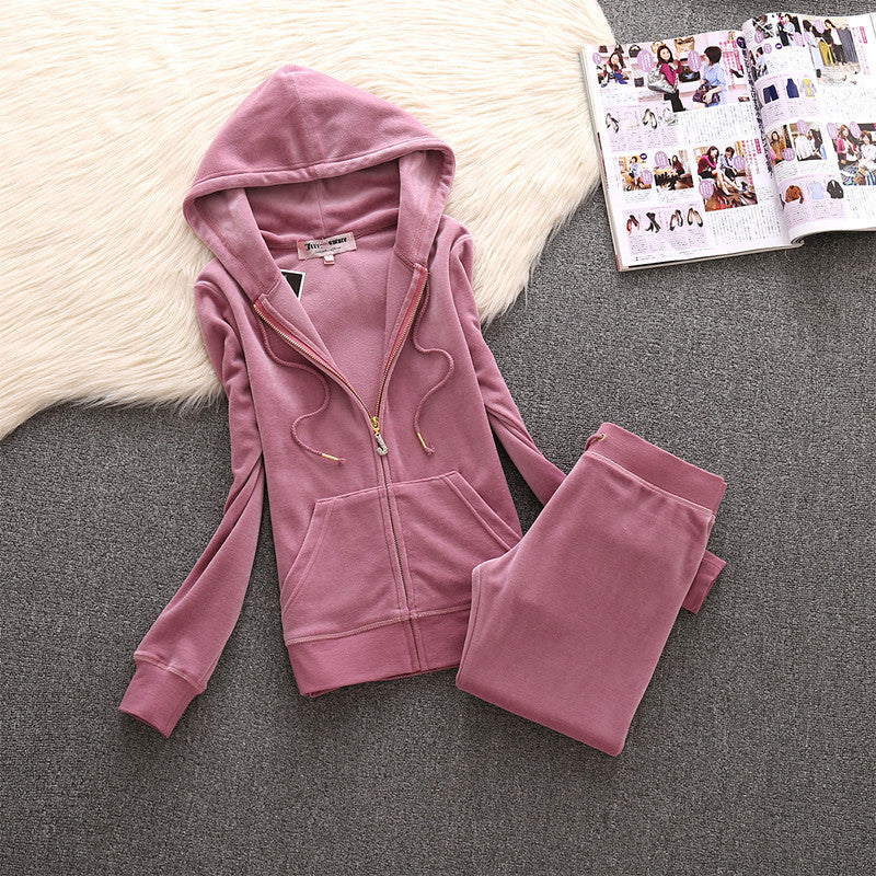 Pure Color Small Feet Plus Size Velvet Women's Casual Suit