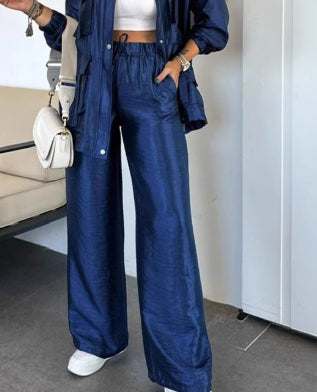 Women's Clothing Straight-leg Trousers Two-piece Set Solid Color Fashion