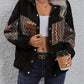 National Style Color Stitching Turnover Neck Cardigan Casual Top