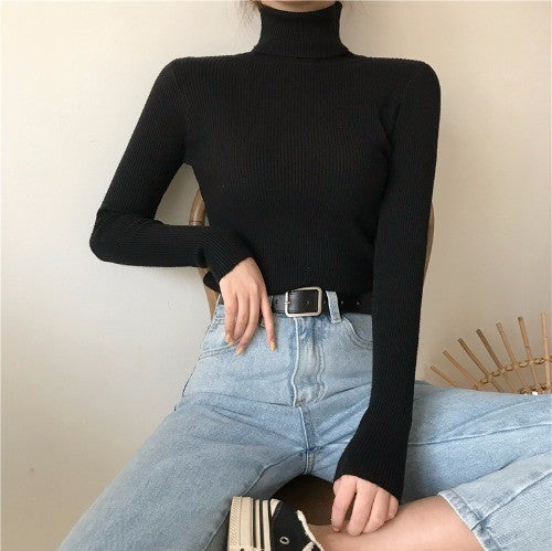 Pull chaud à manches longues et col haut pour femme