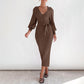Elegant Retro Lightly Mature Lantern Sleeve V-neck Solid Color Knitted Sweater Dress