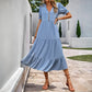 Robe mi-longue à col montant et coupe trapèze pour femme