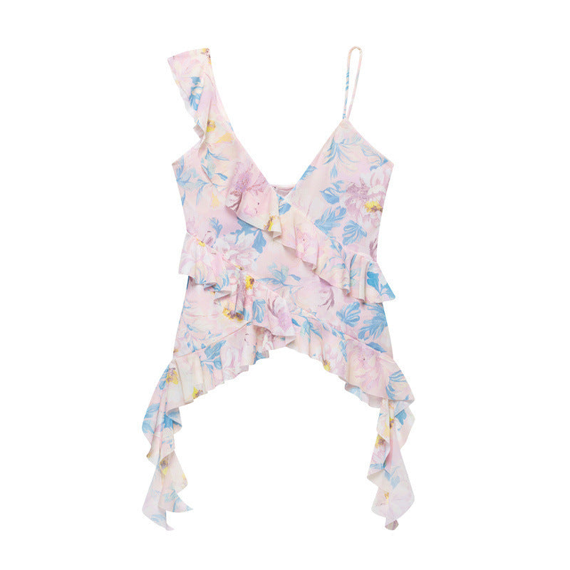 Ruffled Irregular Wind Sleeveless Top