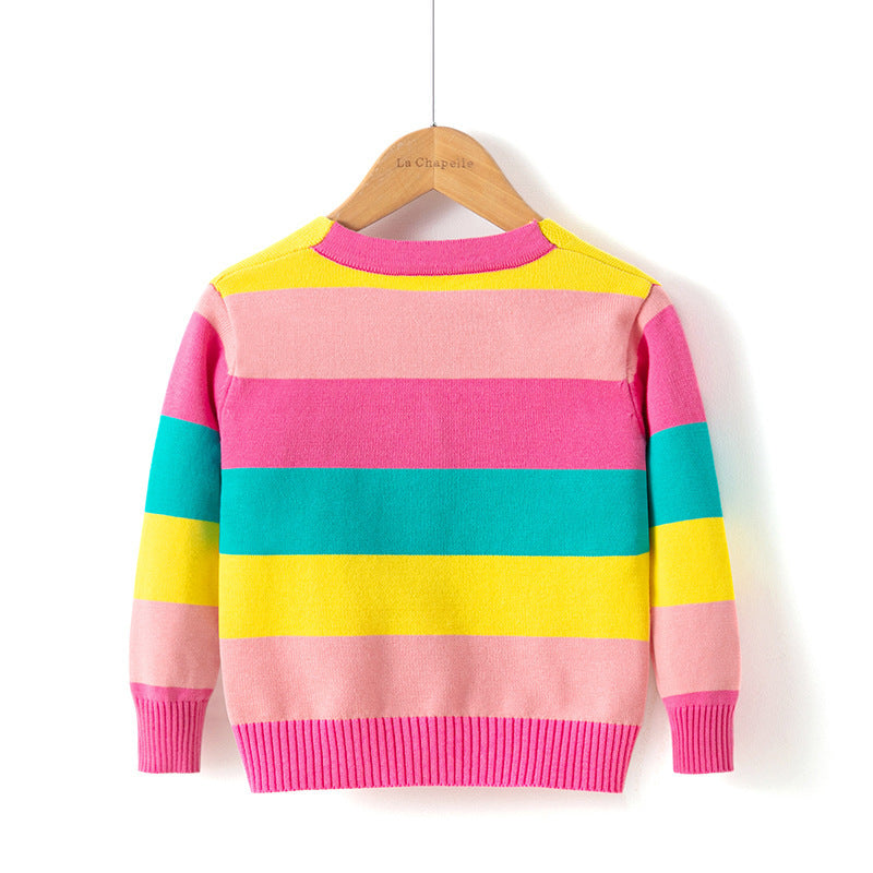 Children's Cotton Sweater Rainbow Striped Cardigan Knitted Coat