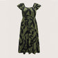 Floral Flutter-Sleeve Drawstring-Waist Maxi Midi Slimming Dress