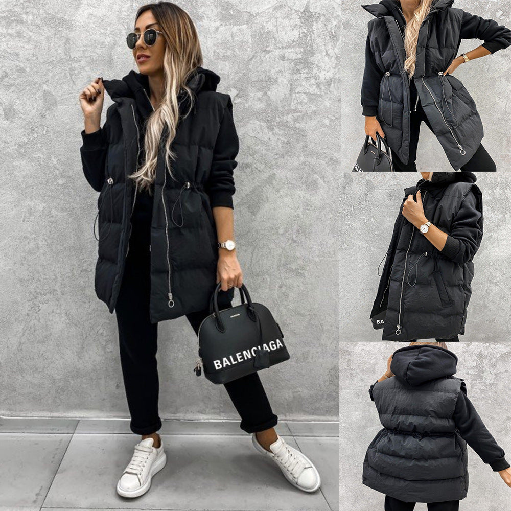Women's Sleeveless Loose Pocket Zipper Cotton Vest