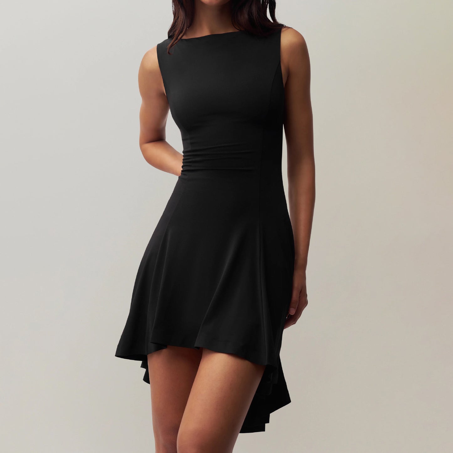 Sleeveless Off-neck Dress Waist Slimming Back