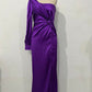 Diagonal Collar Raglan Sleeve Pleated Waist Tight Split Long Dress
