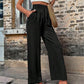 Pantalon décontracté avec poches et cordon élastique, taille haute, ample, pour femme