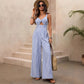 New Womens Striped V-Neck Jumpsuit With Straps
