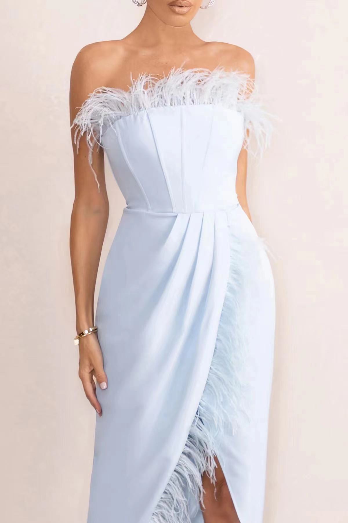 European And American Tube Top Split Socialite Style Slim Fit Dress