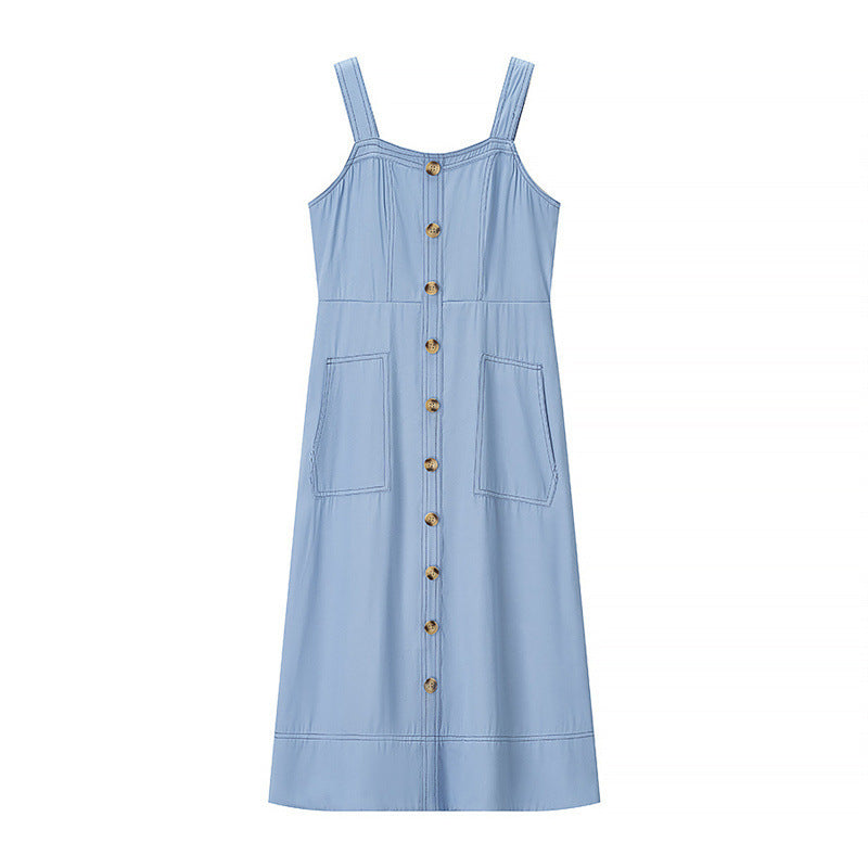 Single-breasted Mid-length Slim Fit Denim Dress