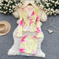 Sheer Alluring Cutout V-Neck Split-Edge Long-Sleeve Printed Top And Skirt Set