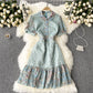 Light Luxury Ladies Fried Street Dress French Puff Sleeves Age-reducing Slim Short Heavy Industry Embroidered Ruffle Skirt