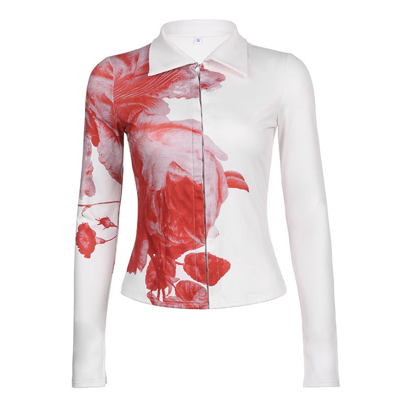Women's Breasted Lapel Irregular Printed Shirt
