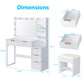 White Particleboard With A Melamine Finish, 5-drawer, 2-shelf Dressing Table Set With 11 Three-tone Light Bulbs, Power Strip, And Grille.